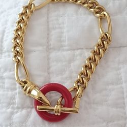 Monet- GOLD LINKS & RED CIRCLE CHAIN BRACELET