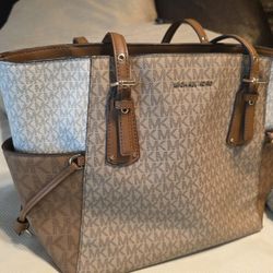 Michael Kors 3 Tone Brown Leather Handbag 👜 Purse Tote 12" X 11" X 5"