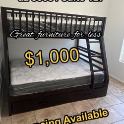 Bunk Bed Cherry Wood Twin Over Full With Drawers And Mattress Brand New 