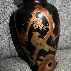 Japanese Black Lacquer and Gilt Ceramic Vase /12.5 " Marked "Made In Japan"/ Circa 20th Century