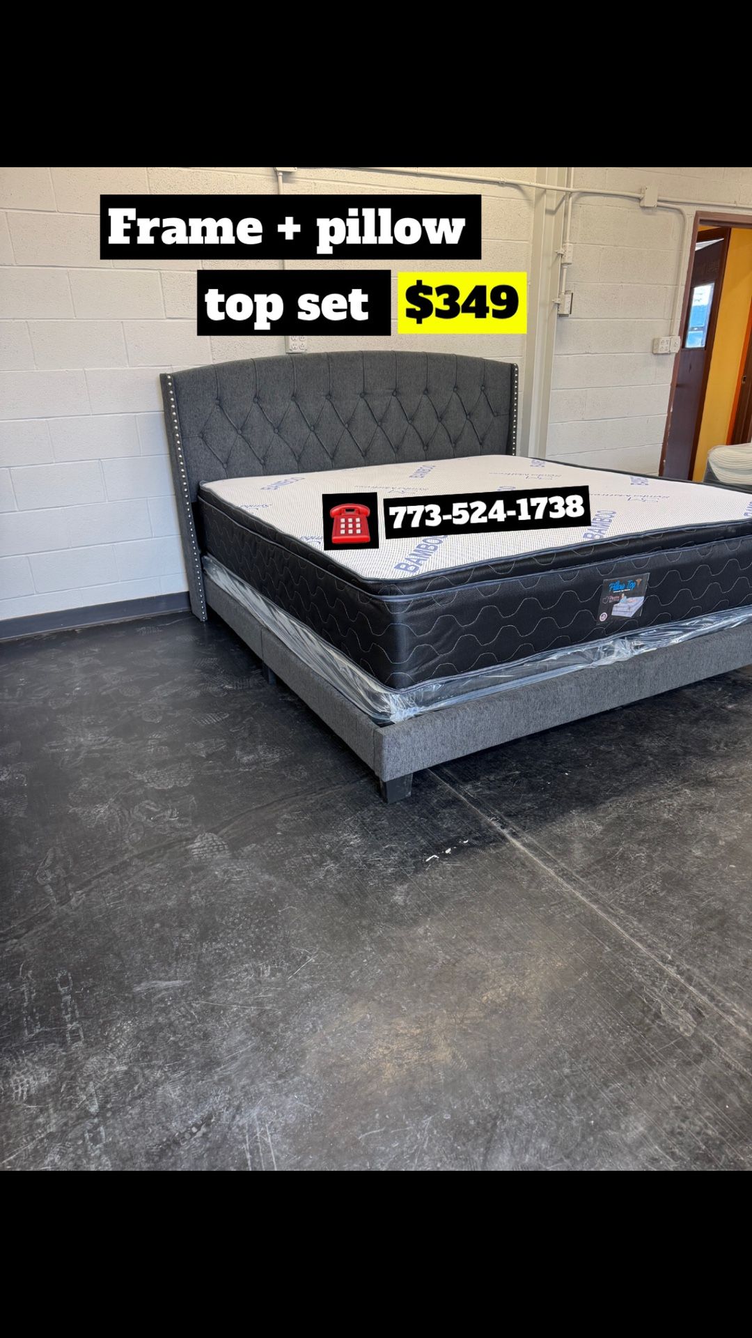 Complete bed set headboard frame quality super comfortable mattress set everything in picture for only we do same day delivery 🚚