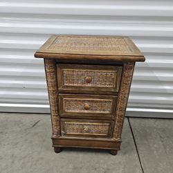 Wood And Wicker Nightstand