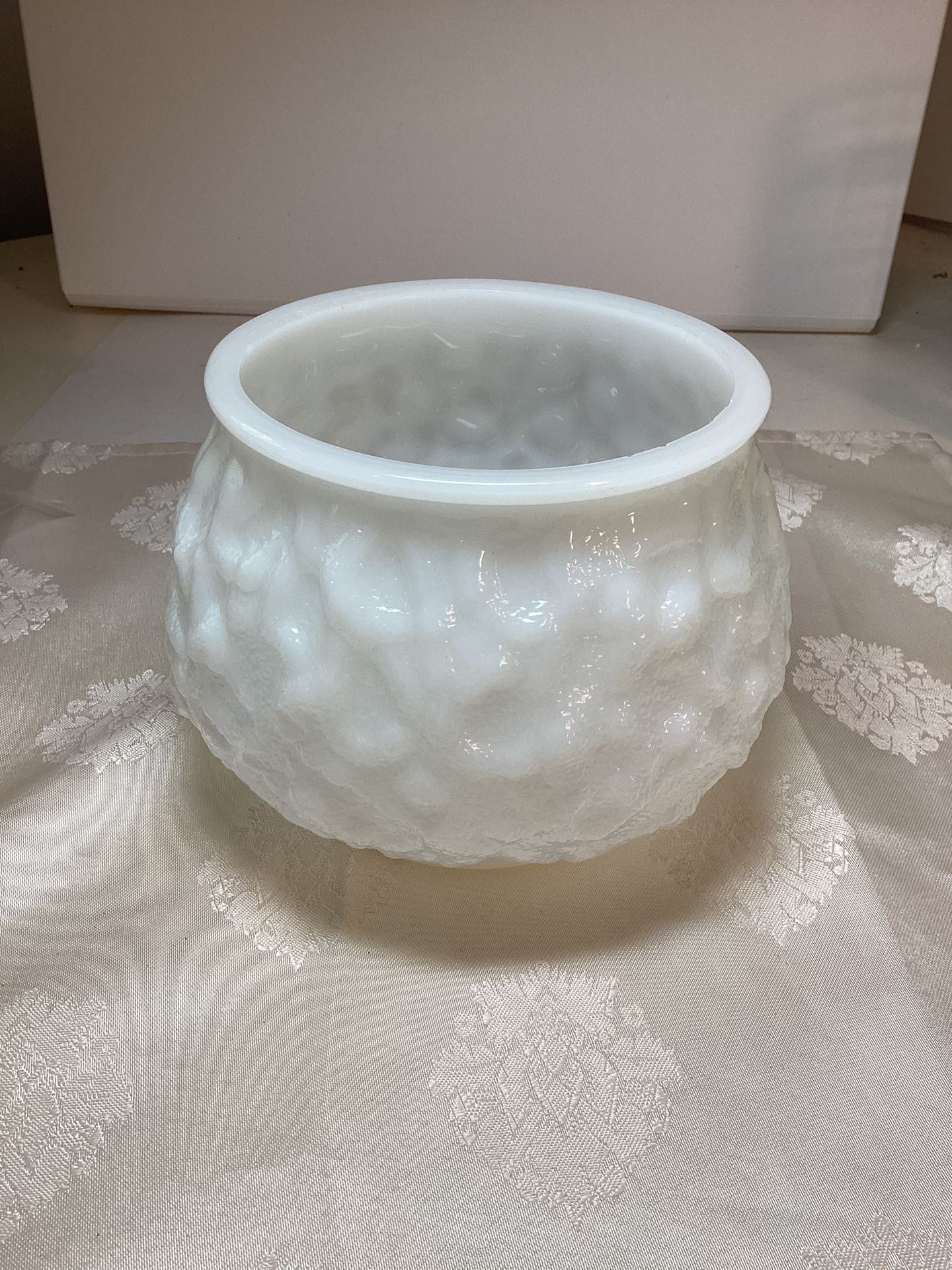 Vintage E O Brody Crinkled Milk Glass Planter Bowl 1970s