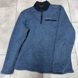 Eddie Bauer Sweater Adult Large Blue 1/4 Zip Pullover Mock Neck Fleece Jacket Mens 