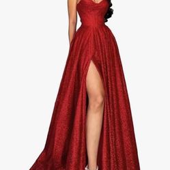 Glitter Spaghetti Strap Corset Back High Slit Formal Dress Size 14 Excellent/Like New Condition, Not Finding Any Signs of Use