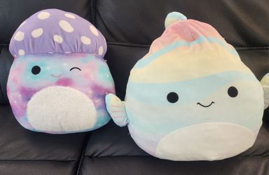 16" squishmallows Unai cosmic mushroom and Canda striped fish
