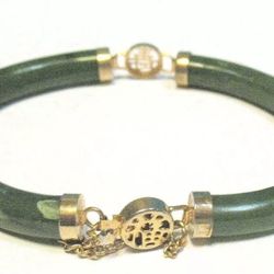 Vintage Jade Gold Tone Oriental Bracelet 