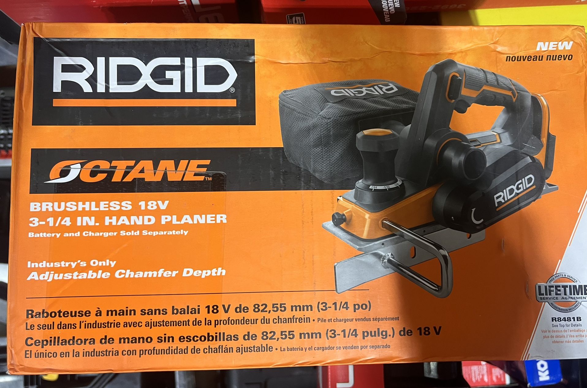 RIDGID 18V OCTANE Brushless Cordless 3-1/4 in. Hand Planer With Dust Bag