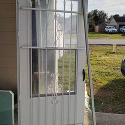 White Security / Storm Door With Screen And Glass