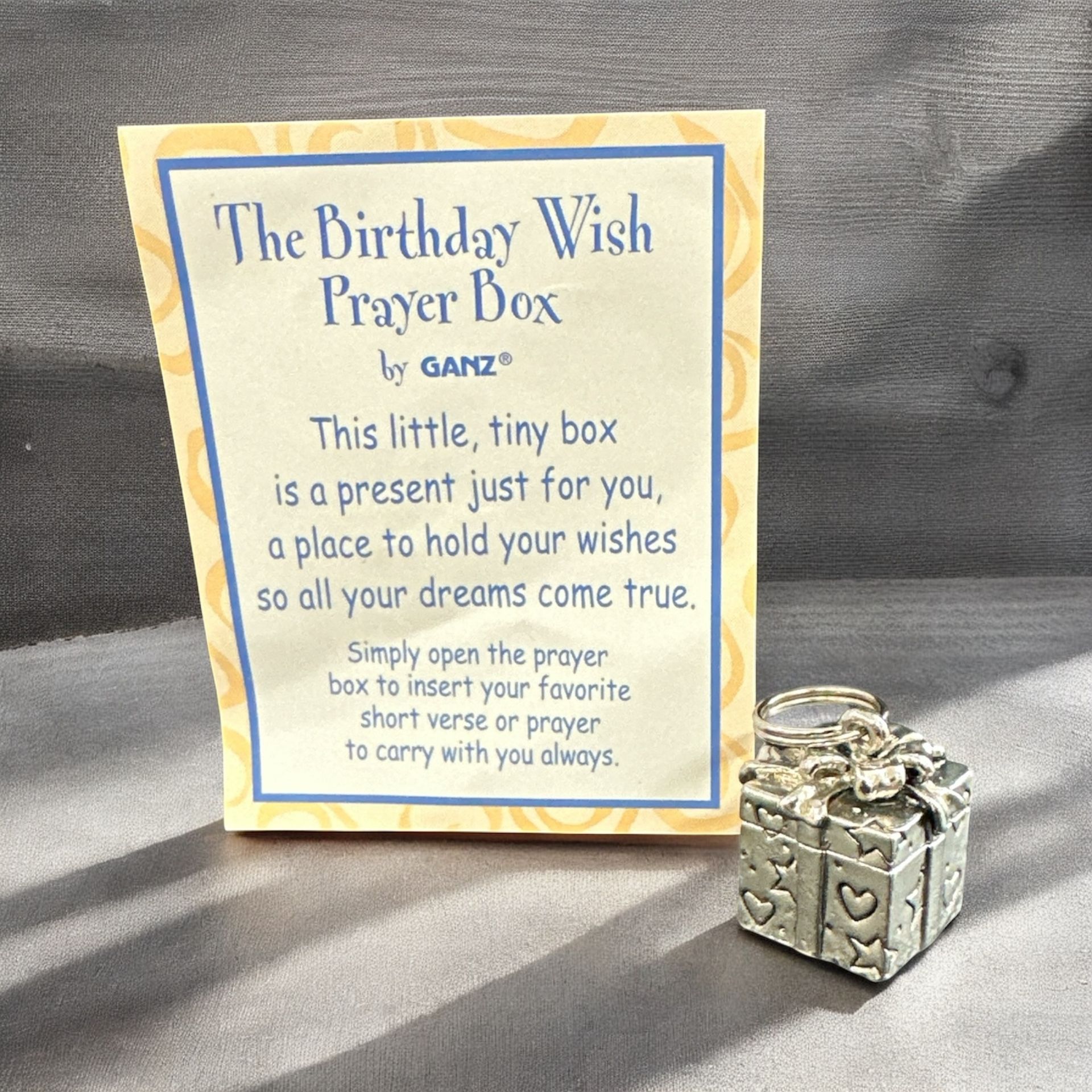 Vintage Rare GANZ Birthday Wish Prayer Box Treasure Charm Silver Hearts Stars