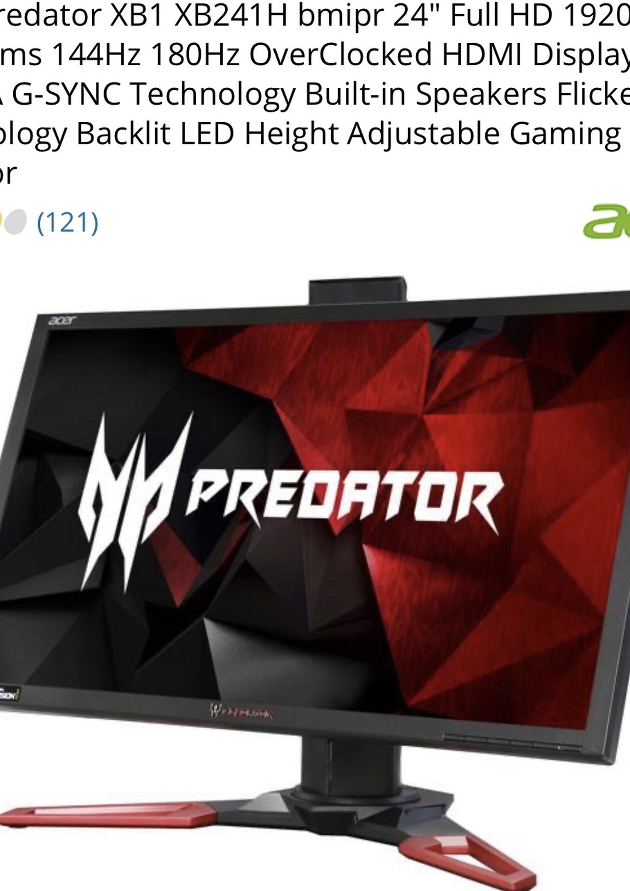 24 Inch Predator Xb1 24 144hz Acer Predator Monitor Xb241h Acer