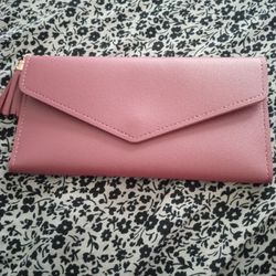 Tassel & Heart Charm Envelope Purse Long Wallet, Women's Elegant Artificial Leather Fold Wallet With Card Slots & Zipper Pocket