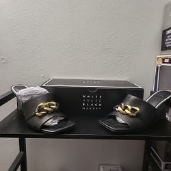 White House Black Market Chain Wedge Black Sandal Size 9 NIB