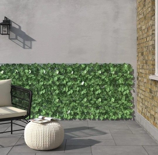 Artificial Hedge Panels Faux Ivy Fence Leaf Privacy Screen Decorative Trellis Wall Screen for Outdoor Garden and Yard Decoration, Dark Gree