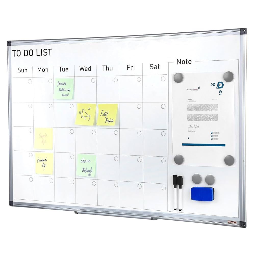 Calendar Whiteboard, 36 x 24 Inches Magnetic Dry Erase Calendar Board, Monthly Planner Whiteboard for Wall, 1 Magnetic Erase & 2 Dry Erase Marker & Mo