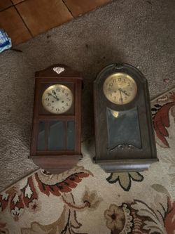 Lot of 2 Antique Wood Pendulum Wall Clocks – Not Working, For Parts or Restoration