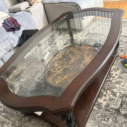 52'' Dark Brown  Wooden Coffee Table with Glass Top for Living Room