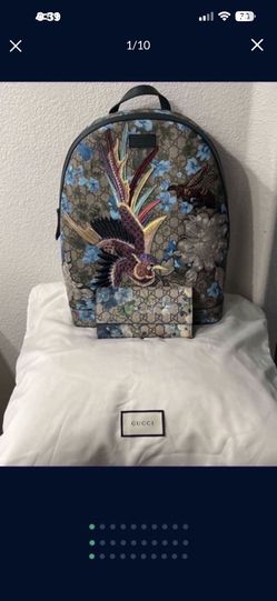 Authenticated 💙 Gucci GG Supreme Blooms Embroidery Bird Bee Backpack and Wallet