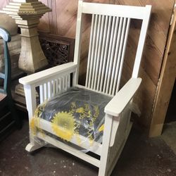 White Rocking Chair With Black Leather Seat