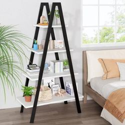 4-Tier A-Frame Ladder Bookshelf with Marble Pattern Shelves