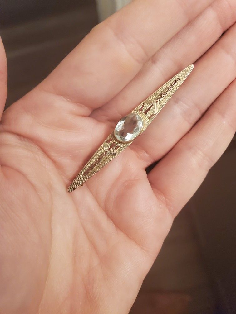14k And 18k Gold Aquamairine Old Brooch Pin.