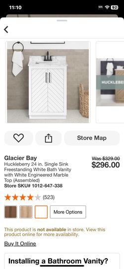 Glacier Bay Huckleberry 24 in. Single Sink Freestanding White Bath Vanity with White Engineered Marble Top (Assembled)