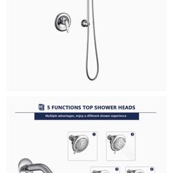 Shower Faucet Set with Valve Chrome Dual Shower Heads System, 5 Functions 2-in-1 Shower Combo with Liftable Handheld Shower, 60" Stainless Steel Hose
