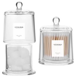 Rejomiik 2 Pack Qtip Holder Thick Glass Apothecary Jars With Lid For Bathroom Accessories Vanity Organizers And Makeup Storage For Cotton Ball, Swabs,