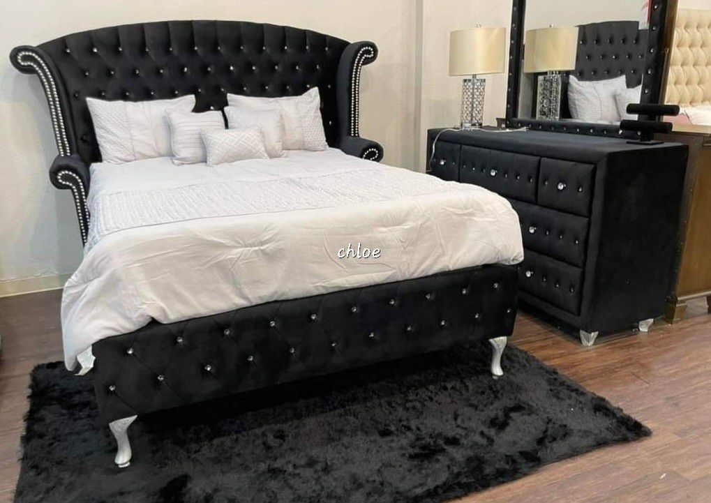 
\ASKdISCOUNTcOUPOn] queen King full twin bed dresser mirror nightstand bunk mattress /3pcs/🛎de Black Upholstered Platform Bedroom Set 
