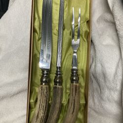 Stag Horn Sheffield Carving Knife Set With Box