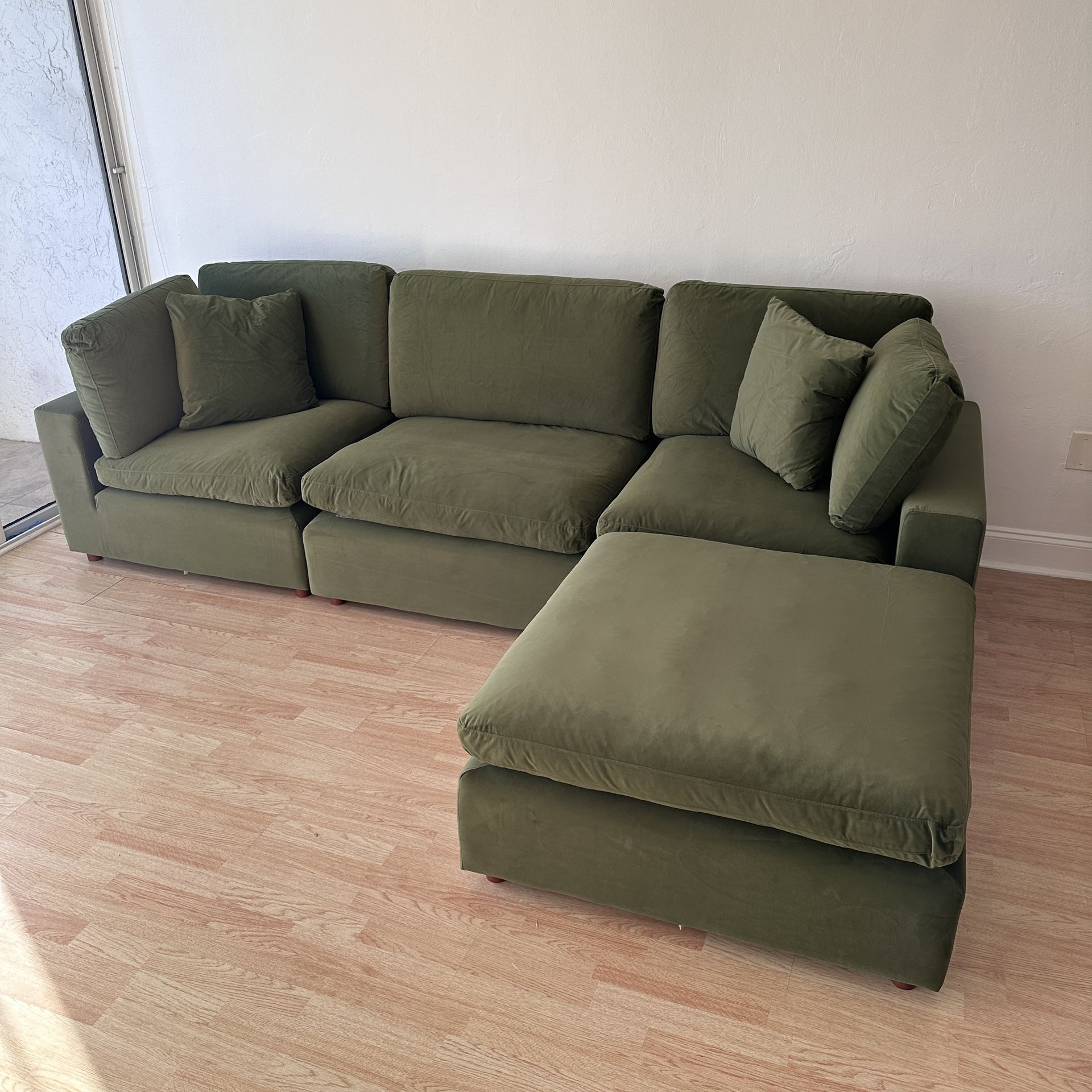 New Olive Green Velvet Cloud Couch Sectional