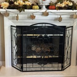 Clear Leaded Beveled Glass Fireplace Screen