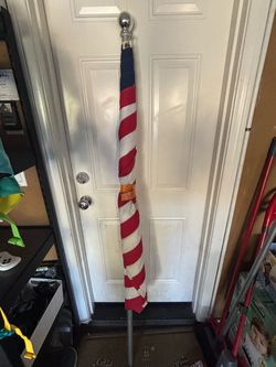 Two 6 Foot Flag Poles with USA Flags and One Wall Mount