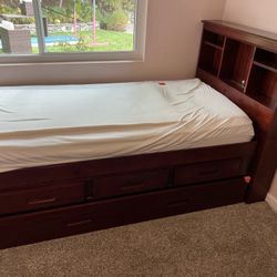 Discovery World Furniture Twin Captain’s Bed — Solid Wood, Trundle, Drawers, Bookcase Headboard