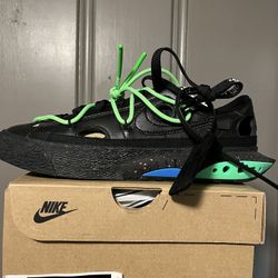 Nike Blazer Low OFF-WHITE “Black/Electro Green” DS(New) factory laced. Size(5.5) in Mens. (7). In Woman’s. $250 Cash or B/O. Cash app payments accepte