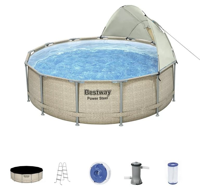 New in box Bestway Power Steel 13' x 42" Above Ground Swimming Pool Set with Canopy