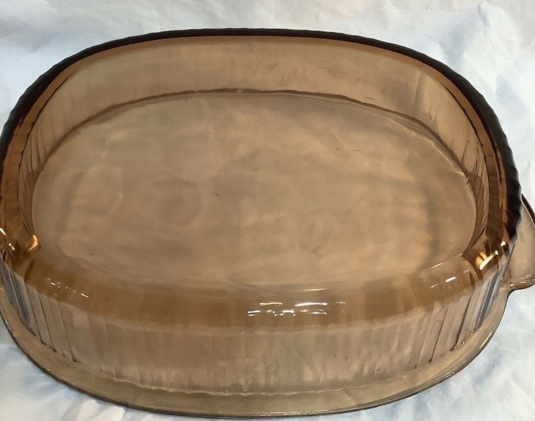 Corning Ware Visions Amber Roaster 4L Oval Ribbed Casserole Dutch Oven with Lid