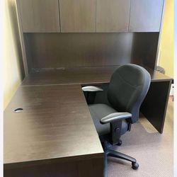 Dark Brown Executive Desk With Shelves
