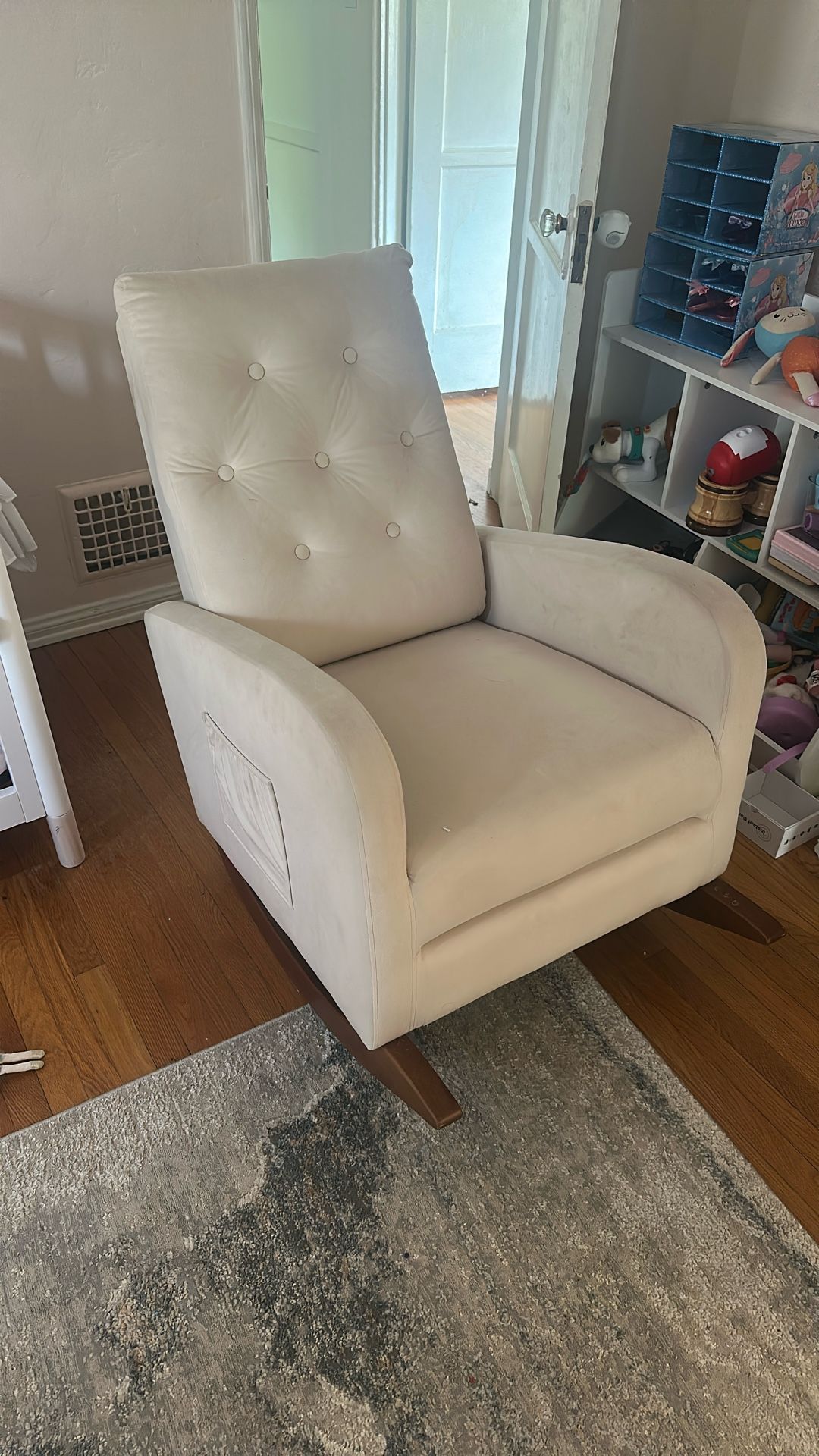 High Back Rocking Chair Nursery Chair with Fabric Padded Seat for