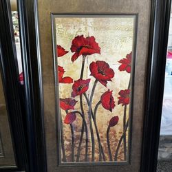 Large Framed Red Floral Art Prints (Pair or Single)