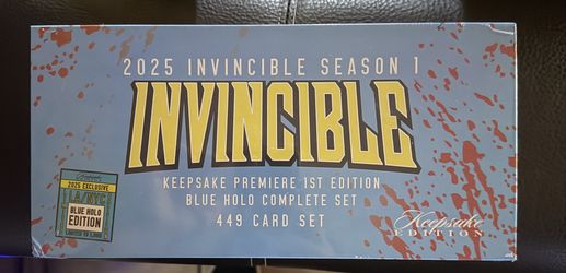 2025 invincible Season 1 Keepsake premiere 1st edition blue hold Complete set 449 card set 2025 LA/NYC Blue Holo Edition