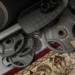 Weight Plates And 45lb Barbell Bar Bundle