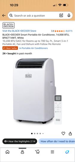 BLACK+DECKER Smart Portable Air Conditioner, 14,000 BTU, BPACT14WT AC