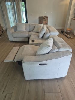Light Gray Sectional Sofa with Power Recliners
