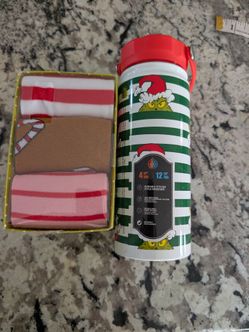 New stainless bottle/thermos and 3 pack men's socks.