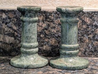 VINTAGE GREEN MARBLE TAPER CANDLE HOLDERS
