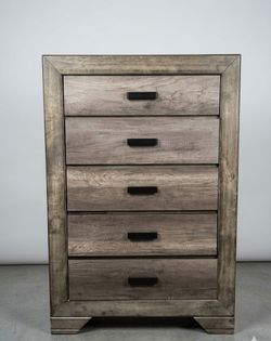 Cómoda Rústica Moderna de 5 Cajones – Acabado Gris/Madera (Excelente Estado)