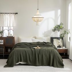 Muslin Blanket with Fringe - 4-Layer 100% Cotton -Super King Size