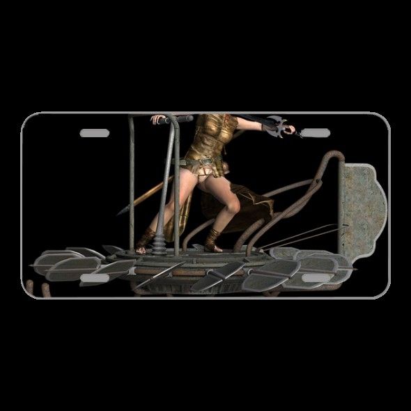License Plate Novelty Car Front Girl Armor Warrior Weapon Strong