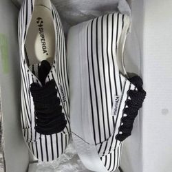 SUPERGA platform Black And White Striped Shoes (Size 8W)